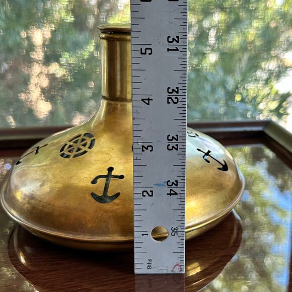 Vintage Swedish Captain’s Decanter – Brass Over Glass, Cork Top – Anchor Design - Picture 10 of 11